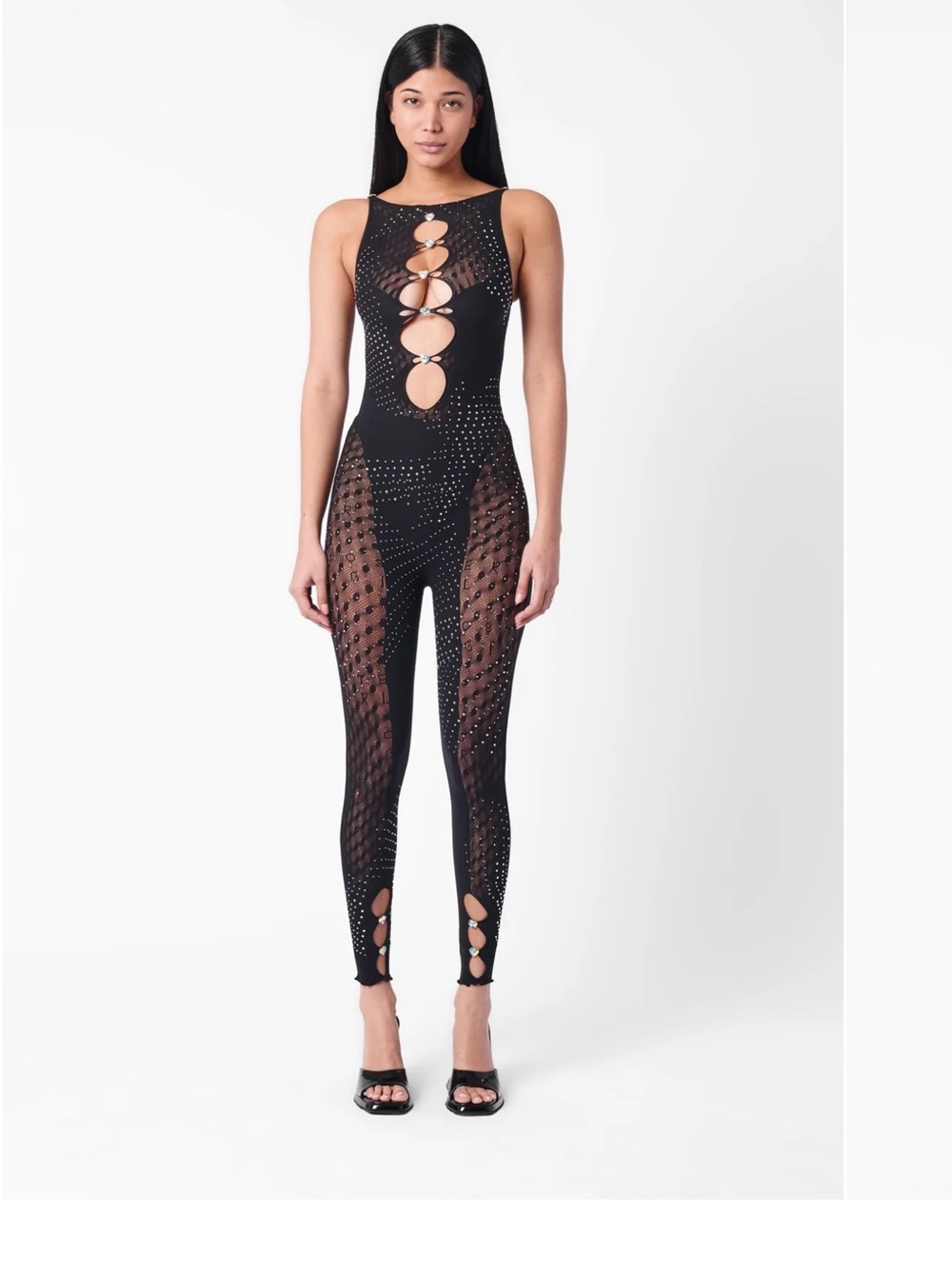 POSTER GIRL Black Cutout Studded Mesh Jumpsuit